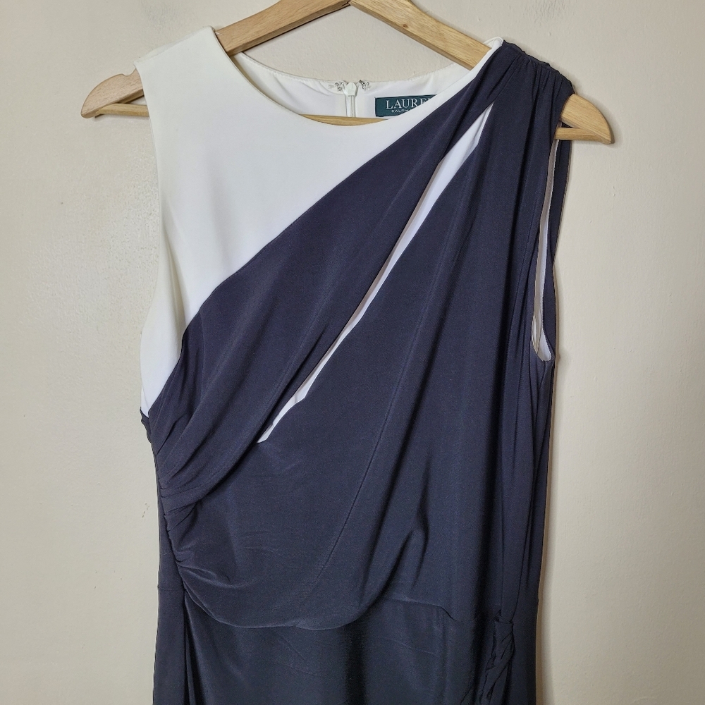 Lauren Ralph Lauren Black & White Draped Cocktail Dress Size 14 - Picture 3 of 5